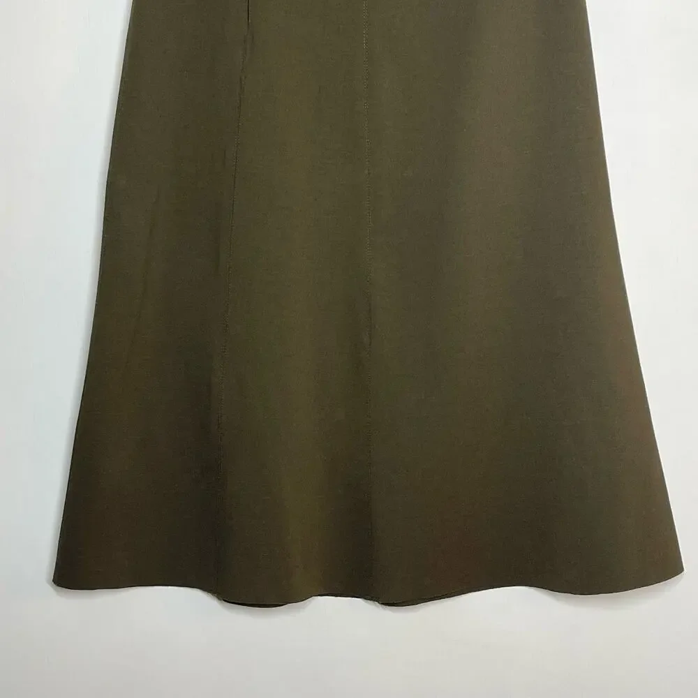 BASSIKE Flare Skirt Women's Size 0 Olive Green Stretch High Waist Midi - Picture 6 of 9
